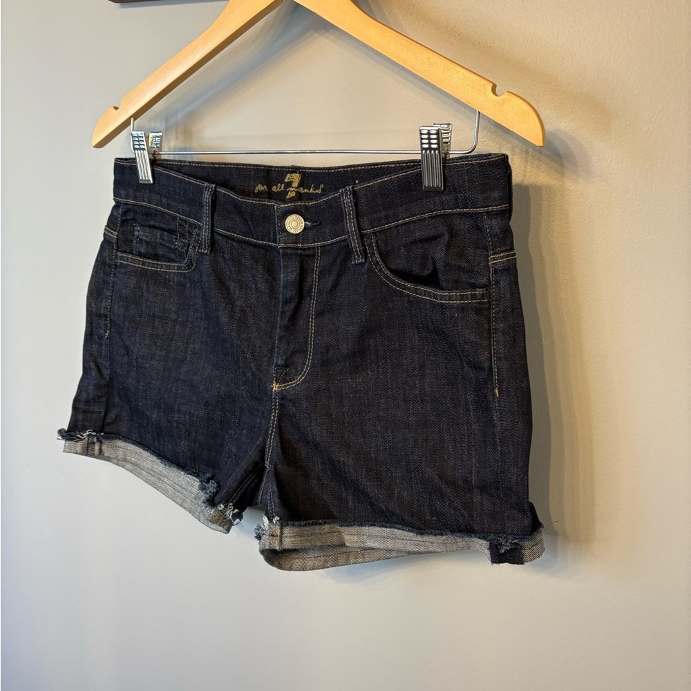 7 For All Mankind Dark Blue Cuffed Jean Shorts size 29 - Picture 3 of 10